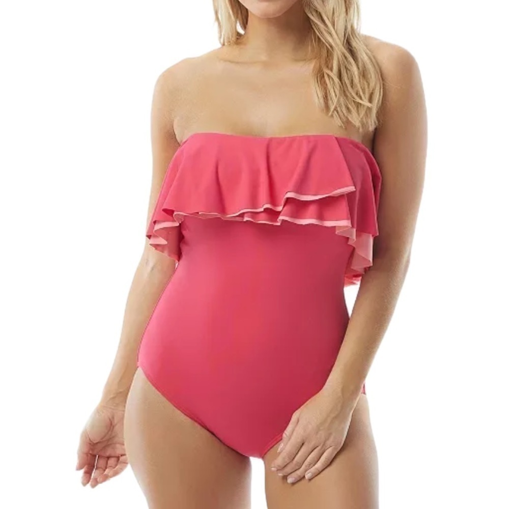Coco Reef Womens Swim Pink Ruffle Tummy-Control One-Piece Swimsuit - Picture 2 of 14